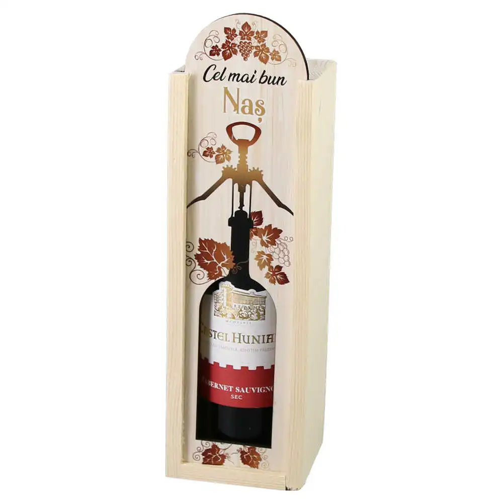 Cutie din lemn cu sticla de vin 187 ml "Cel mai bun Nas" 7 x 24 cm Cutie din lemn cu sticla de vin 187 ml "Cel mai bun Nas" 7 x 24 cm