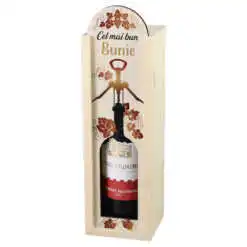 Cutie din lemn cu sticla de vin 187 ml "Cel mai bun Bunic" 7 x 24 cm