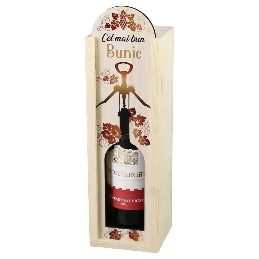 Cutie din lemn cu sticla de vin 187 ml "Cel mai bun Bunic" 7 x 24 cm Cutie din lemn cu sticla de vin 187 ml "Cel mai bun Bunic" 7 x 24 cm