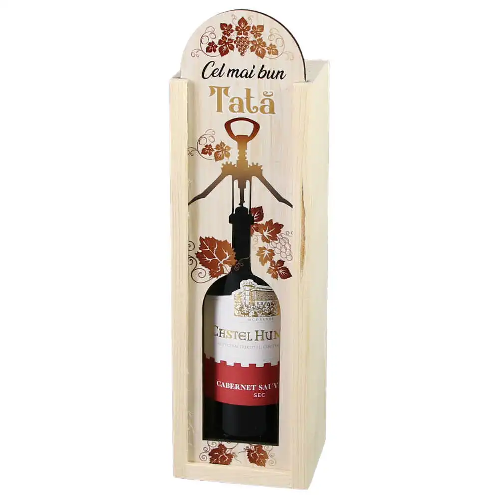 Cutie din lemn cu sticla de vin 187 ml "Cel mai bun Tata" 7 x 24 cm Cutie din lemn cu sticla de vin 187 ml "Cel mai bun Tata" 7 x 24 cm