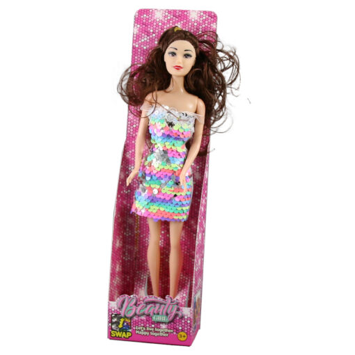Papusa Beauty Girl cu rochita paiete reversibile