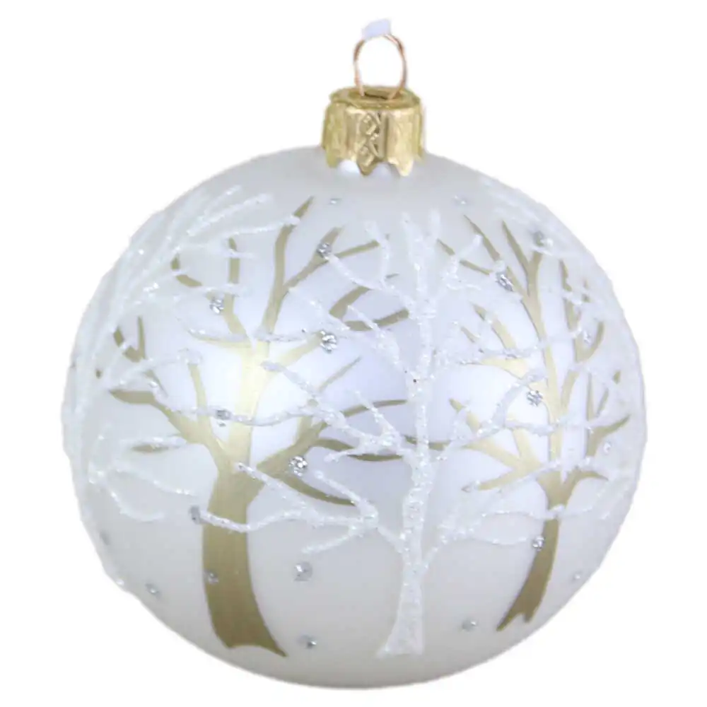 Glob pentru brad din sticla cu glitter 8 CM - Design Copac Glob pentru brad din sticla cu glitter 8 CM - Design Copac