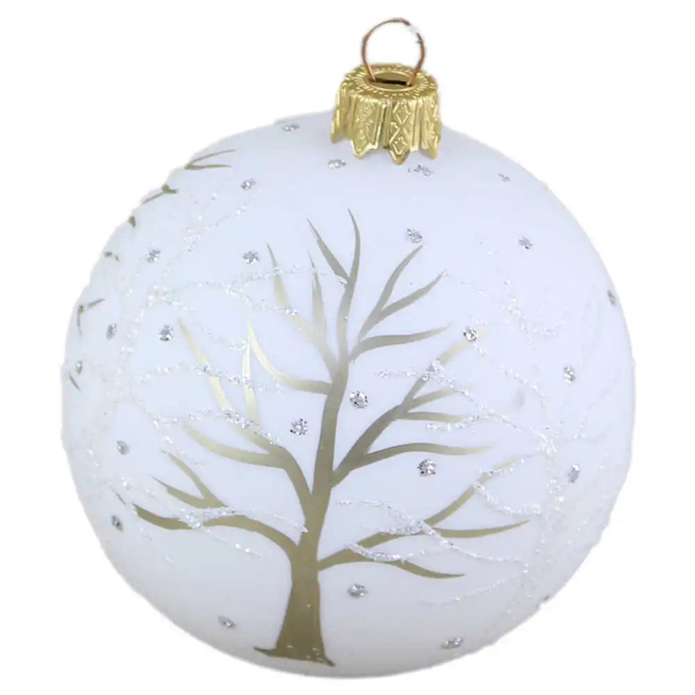 Glob pentru brad din sticla cu glitter 8 CM - Design Copac Glob pentru brad din sticla cu glitter 8 CM - Design Copac