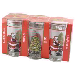 Set 6 pahare din sticla Mos Craciun