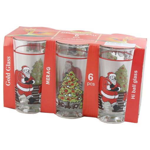 Set 6 pahare din sticla Mos Craciun