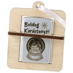Bricheta metalica cu suport din lemn "Boldog Karacsonyt!"
