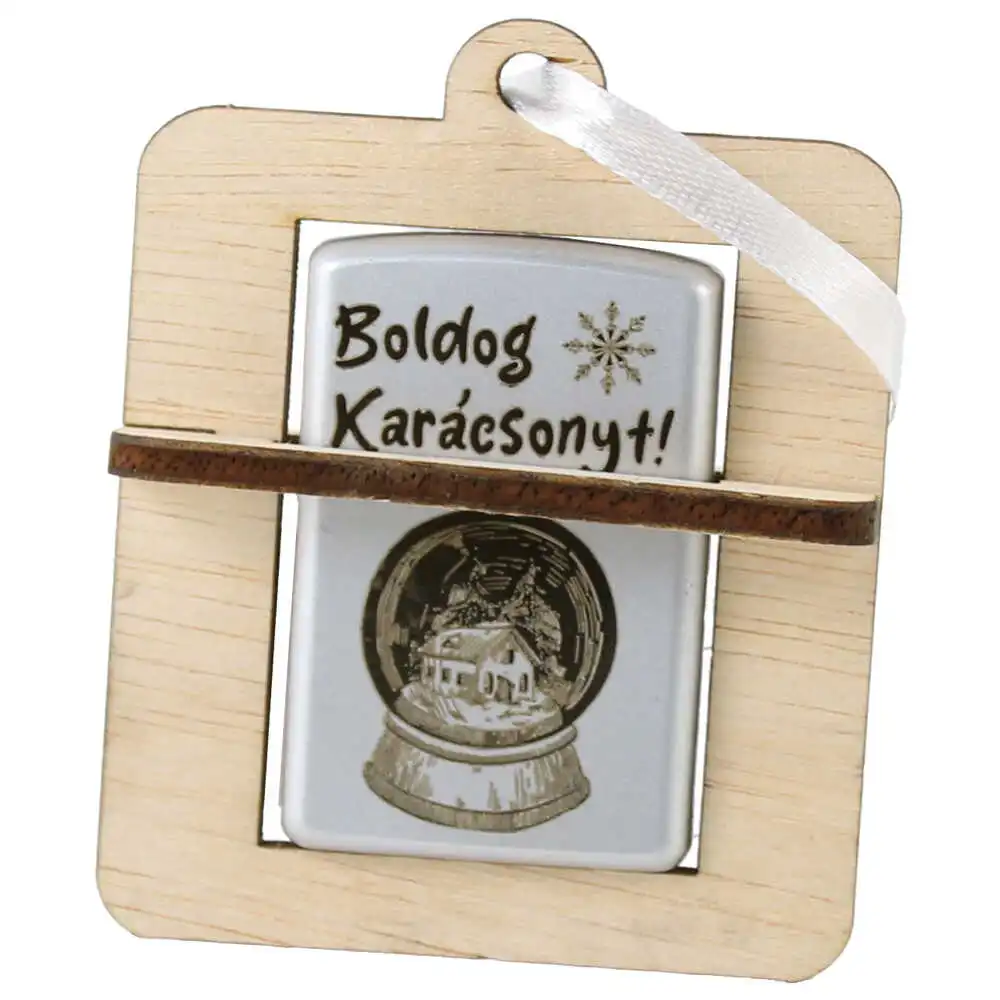Bricheta metalica cu suport din lemn "Boldog Karacsonyt!"