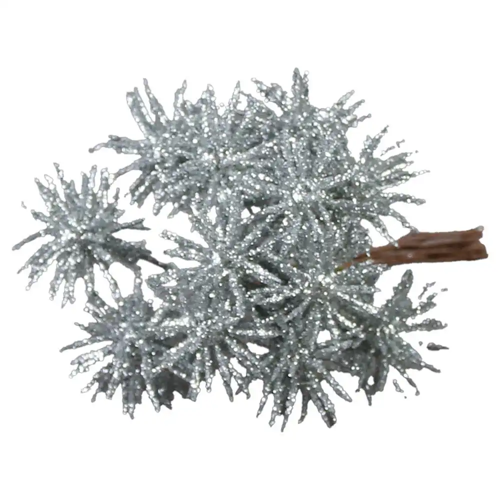 Pick creanga cu glitter argintiu 11 CM Pick creanga cu glitter argintiu 11 CM