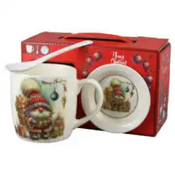 Cana de Craciun cu farfurie si lingurita