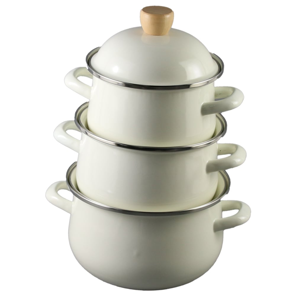 Set 3 cratite emailate cu capac Set 3 cratite emailate cu capac