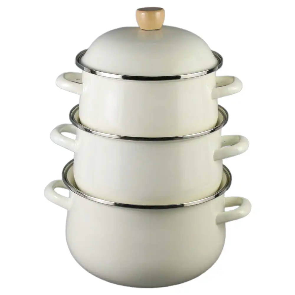 Set 3 cratite emailate cu capac Set 3 cratite emailate cu capac