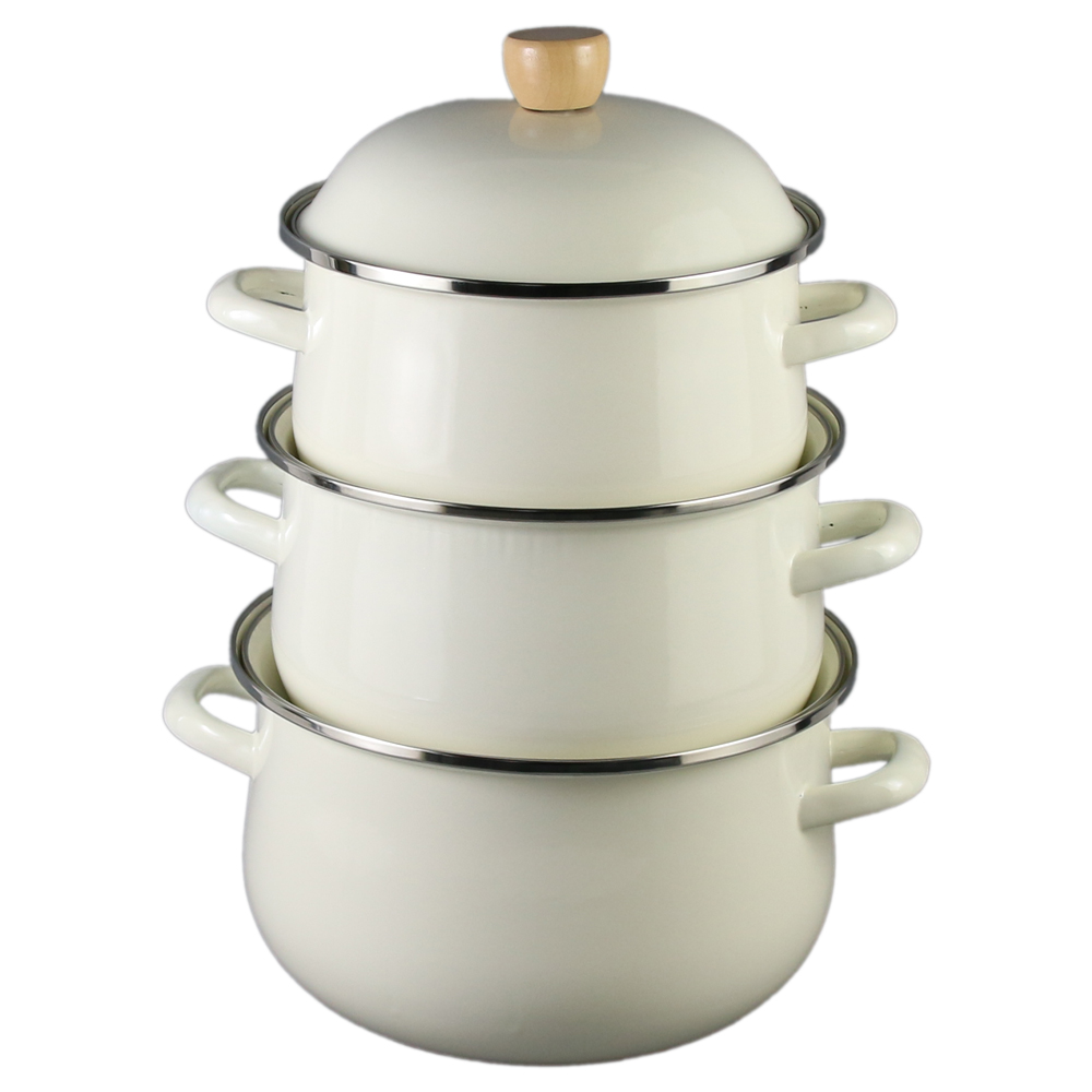 Set 3 cratite emailate cu capac Set 3 cratite emailate cu capac