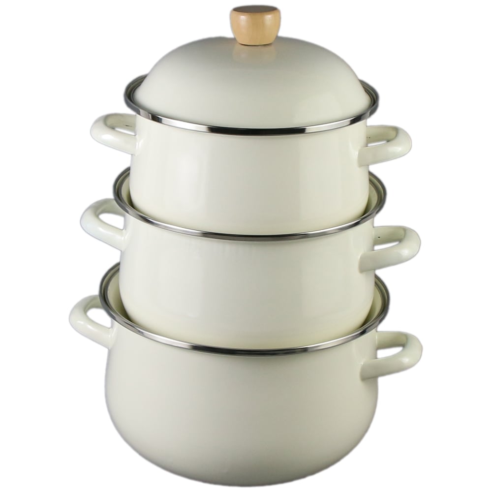 Set 3 cratite emailate cu capac Set 3 cratite emailate cu capac