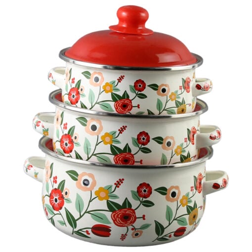 Set 3 cratite emailate cu capac