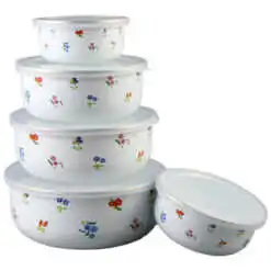 Set 5 boluri emailate cu capac din plastic