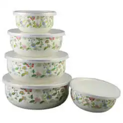Set 5 boluri emailate cu capac din plastic