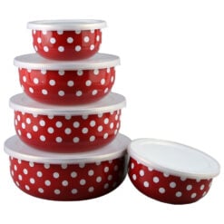 Set 5 boluri emailate cu capac din plastic