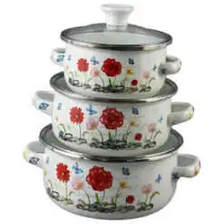 Set 3 cratite emailate cu capac