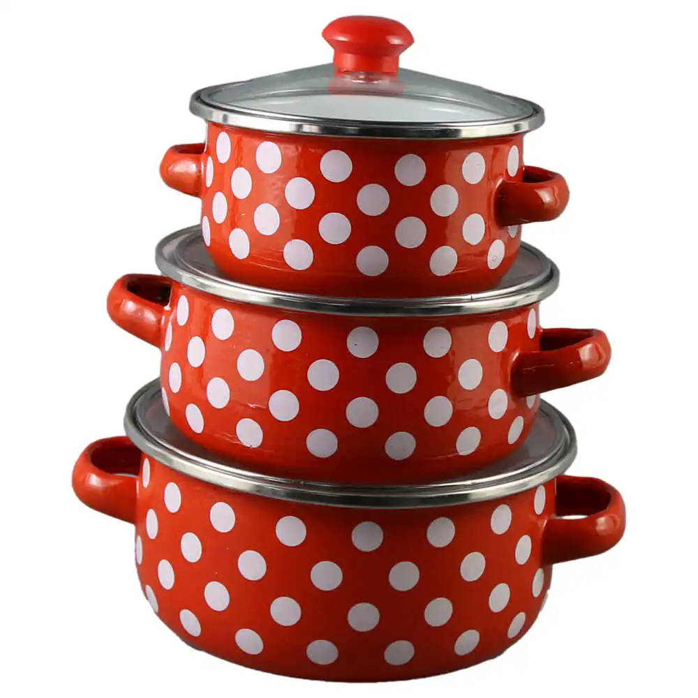 Set 3 cratite emailate cu capac Set 3 cratite emailate cu capac