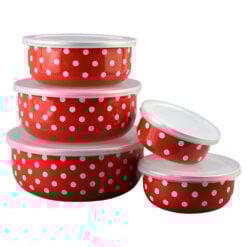 Set 5 boluri emailate cu capac din plastic