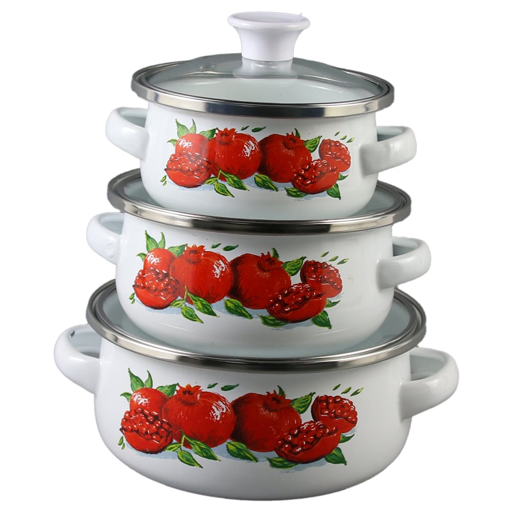 Set 3 cratite emailate cu capac Set 3 cratite emailate cu capac