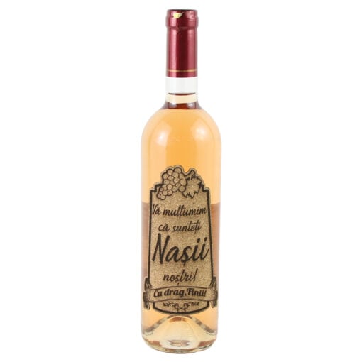 Vin rose 750 ml "Va multumim ca sunteti Nasii nostri..." cu eticheta personalizata din pluta