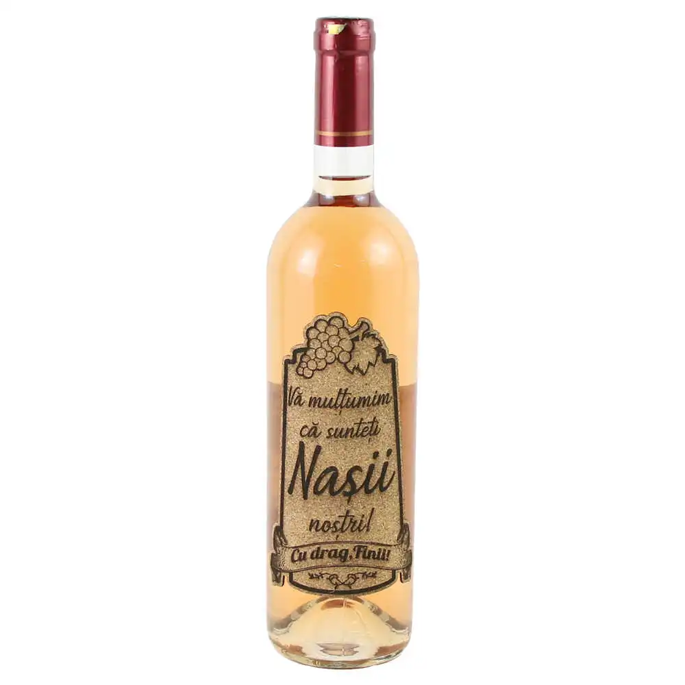 Vin rose 750 ml "Va multumim ca sunteti Nasii nostri..." cu eticheta personalizata din pluta