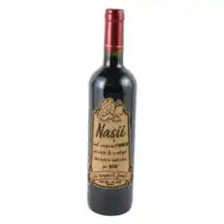 Vin rosu 750 ml "Nasii sunt singura familie..." cu eticheta personalizata din pluta