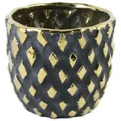 Ghiveci din ceramica Rombi aurii 14x12.5 CM