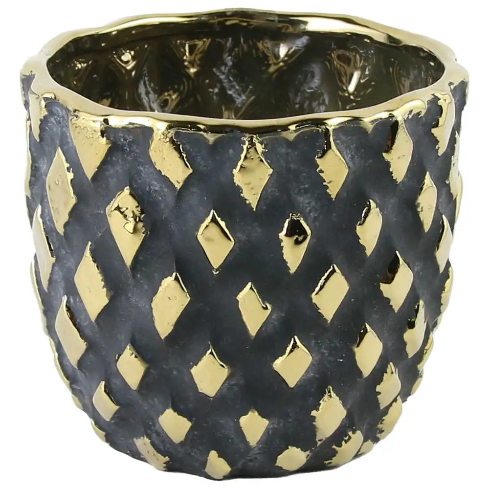Ghiveci din ceramica Rombi aurii 14x12.5 CM Ghiveci din ceramica Rombi aurii 14x12.5 CM