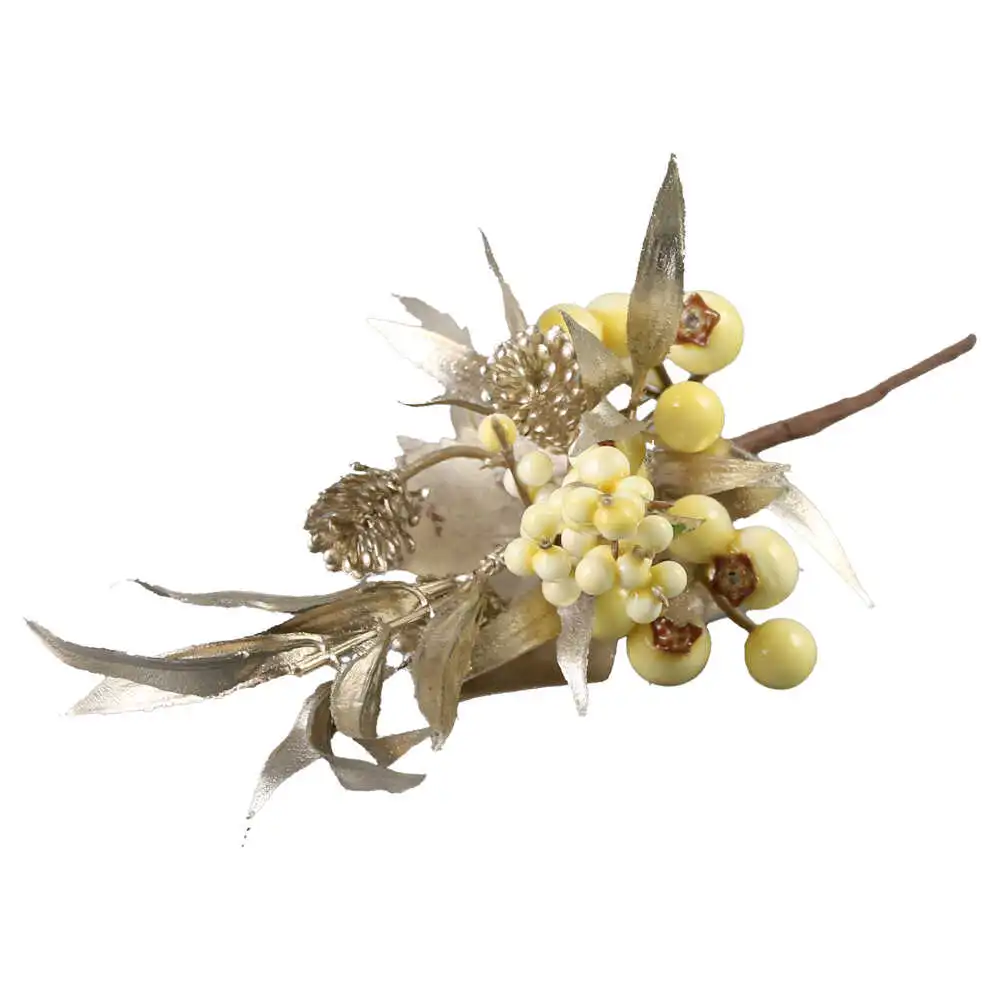 Pick decor cu bobite si frunze aurii 26 CM Pick decor cu bobite si frunze aurii 26 CM