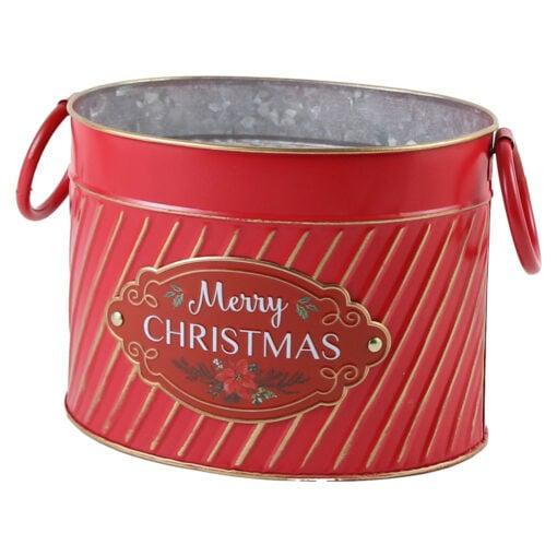 Ghiveci oval din metal "Merry Christmas"