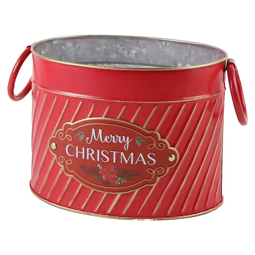 Ghiveci oval din metal "Merry Christmas"