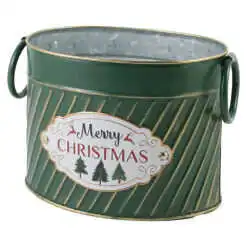 Ghiveci oval din metal "Merry Christmas"