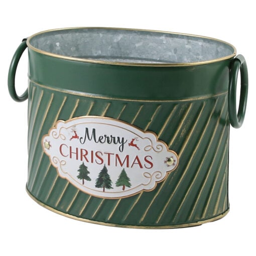 Ghiveci oval din metal "Merry Christmas"