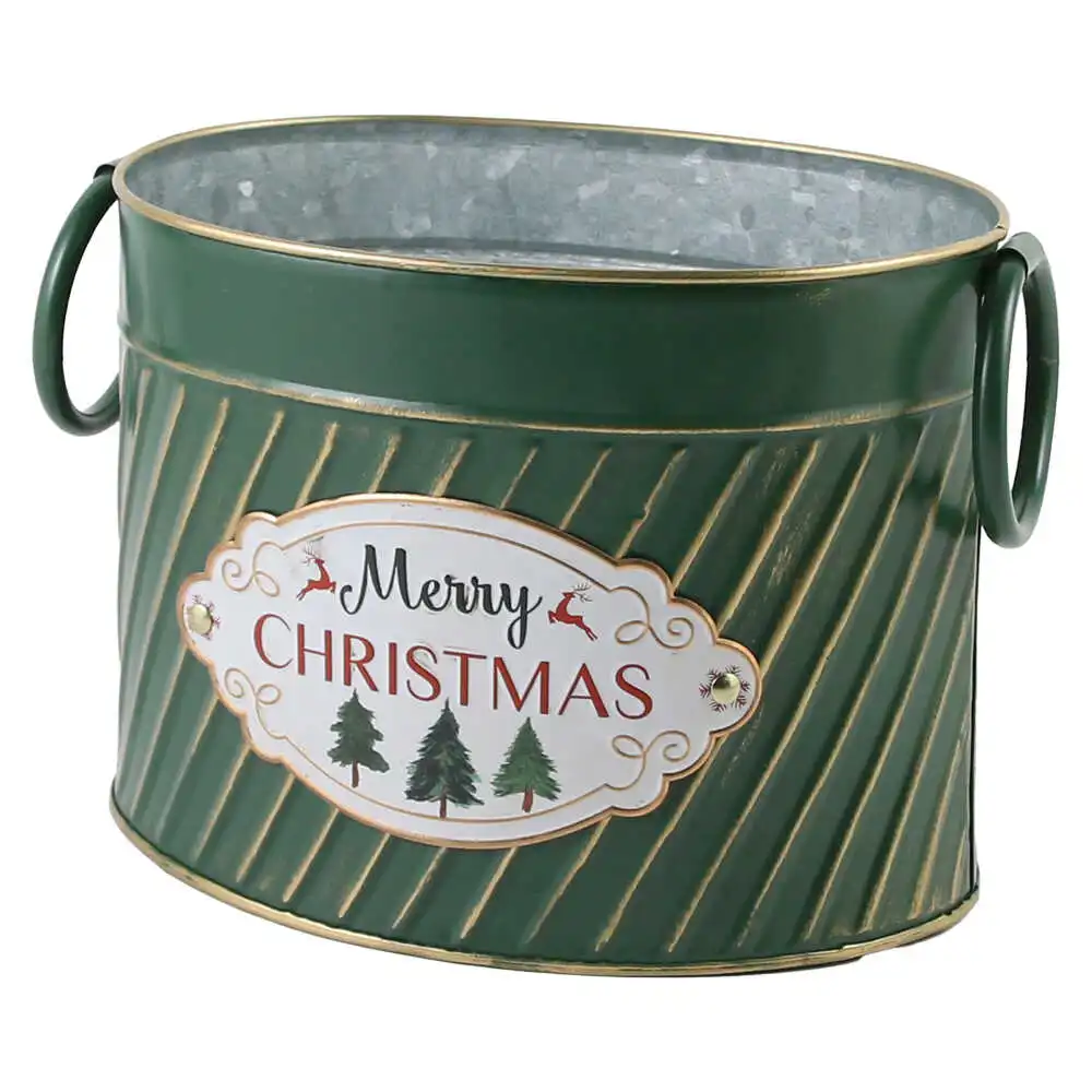 Ghiveci oval din metal "Merry Christmas"