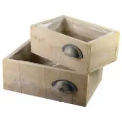 Set 2 cutii din lemn cu maner cupru 28/24x10 CM