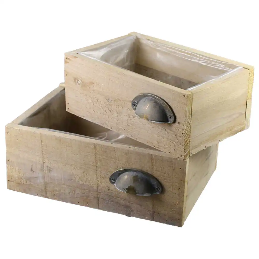 Set 2 cutii din lemn cu maner cupru 28/24x10 CM