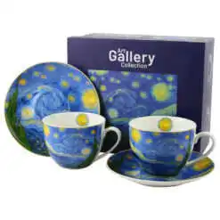 Set 2 cesti cu farfurii din portelan 270 ml "Starry Night" de V. van Gogh