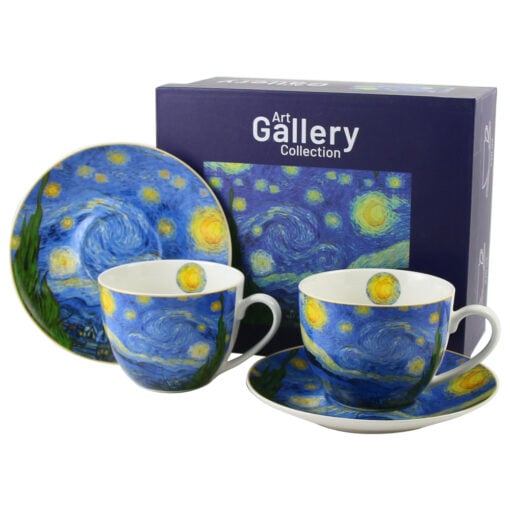 Set 2 cesti cu farfurii din portelan 270 ml "Starry Night" de V. van Gogh