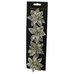 Set 4 ornamente de brad Floare cu glitter