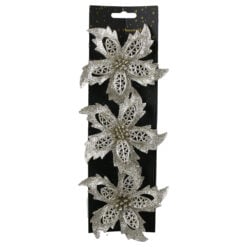 Set 3 ornamente de brad Floare cu glitter