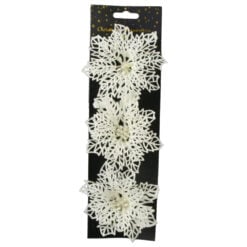 Set 3 ornamente de brad Floare cu glitter