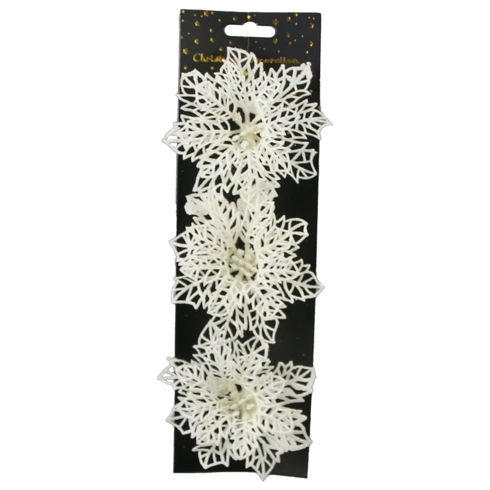 Set 3 ornamente de brad Floare cu glitter Set 3 ornamente de brad Floare cu glitter