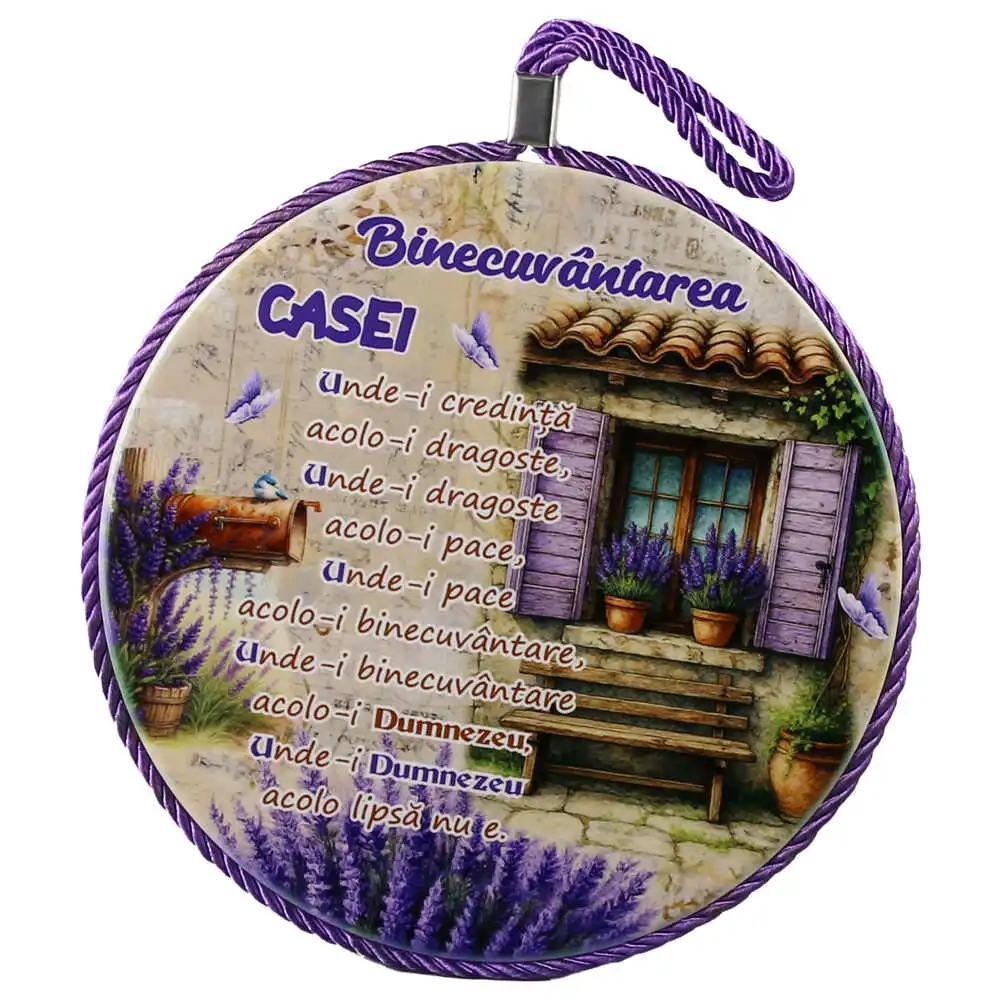 Decor de perete rotund din ceramica "Binecuvantarea Casei" 17 cm Lavanda Decor de perete rotund din ceramica "Binecuvantarea Casei" 17 cm Lavanda