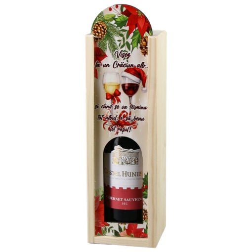 Cutie din lemn cu o sticla vin 187 ml