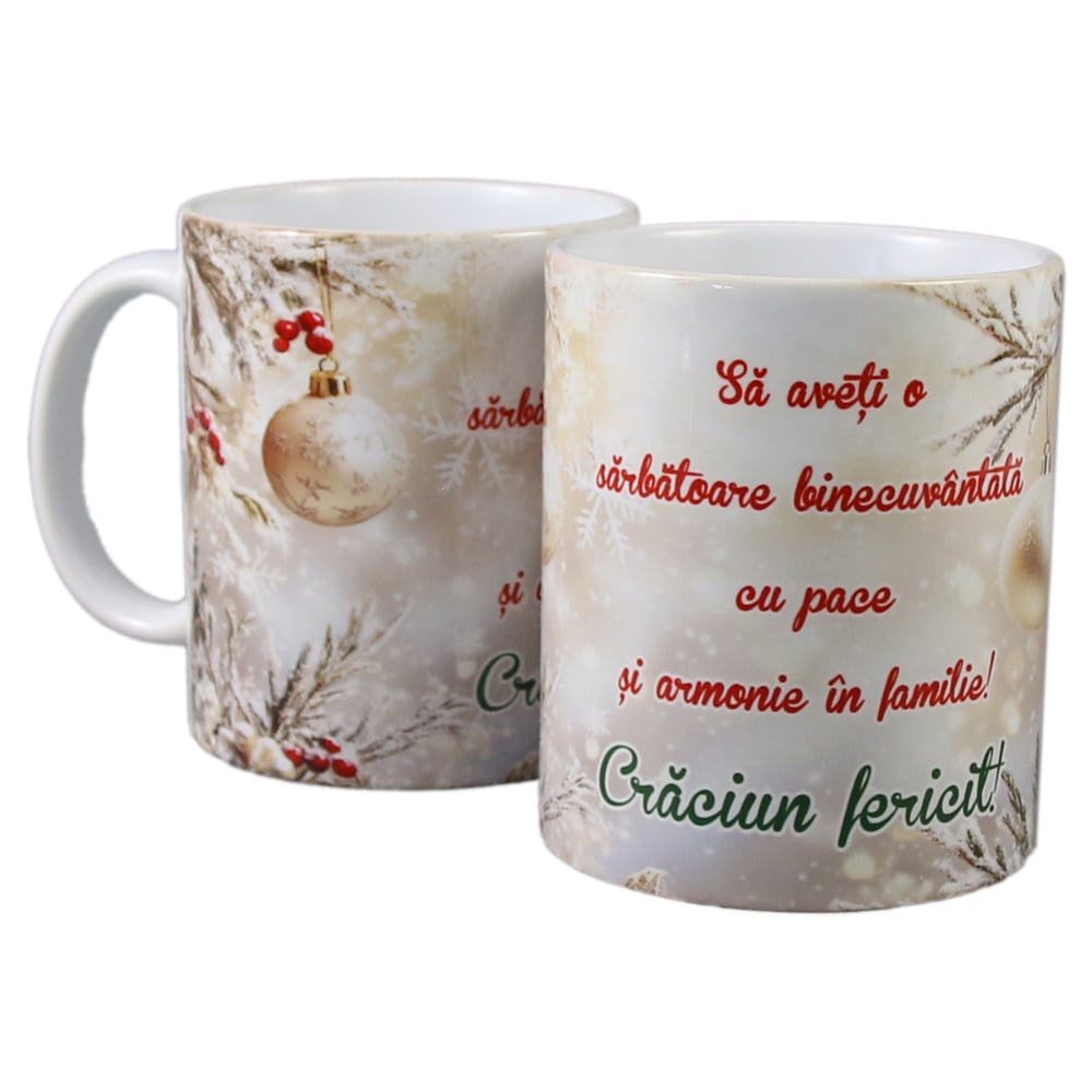 Cana de Craciun din ceramica "Sa aveti o sarbatoare binecuvantata...!" 330 ml Cana de Craciun din ceramica "Sa aveti o sarbatoare binecuvantata...!" 330 ml