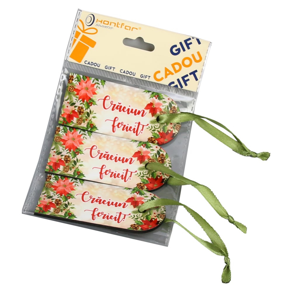 Set 3 Etichete din lemn "Boldog Karacsonyt!" Set 3 Etichete din lemn "Boldog Karacsonyt!"