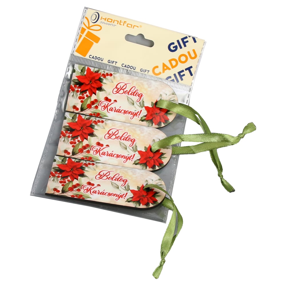 Set 3 Etichete din lemn "Boldog Karacsonyt!" Set 3 Etichete din lemn "Boldog Karacsonyt!"