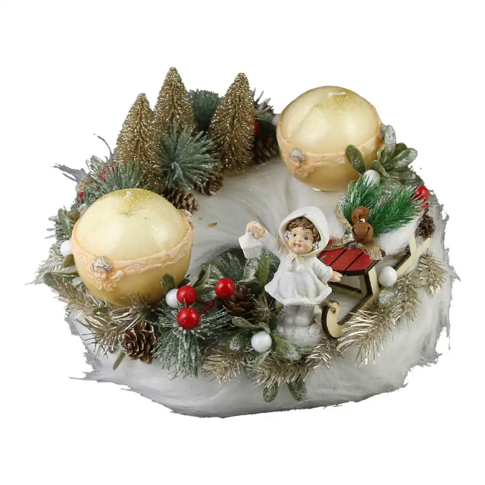 Aranjament Craciun cu figurina si 2 lumanari glob 30x15 CM
